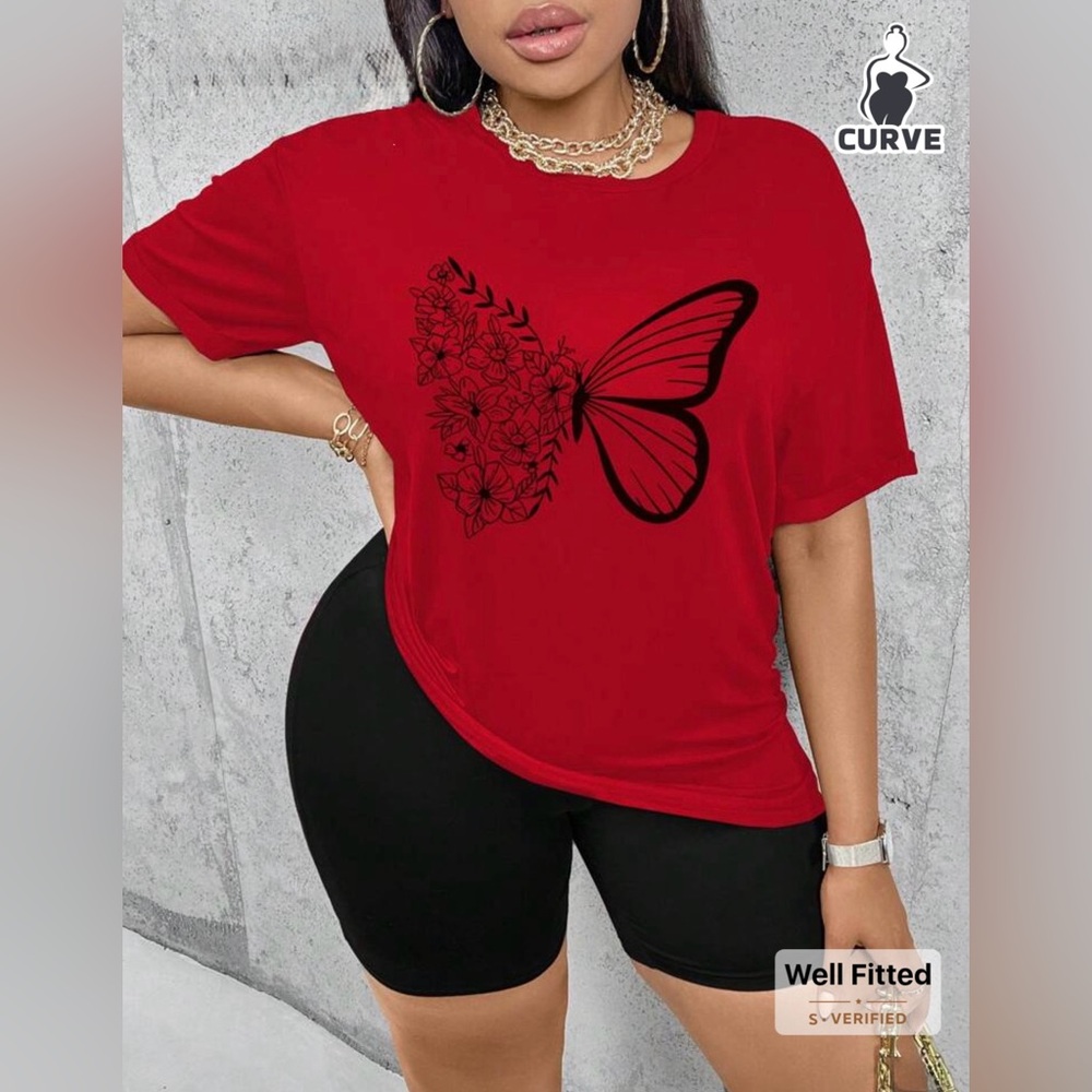 Red Butterfly Graphic Women's Top